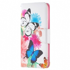 Folio-hoesje voor Samsung Galaxy S21 FE Geschilderde Vlinders En Bloemen