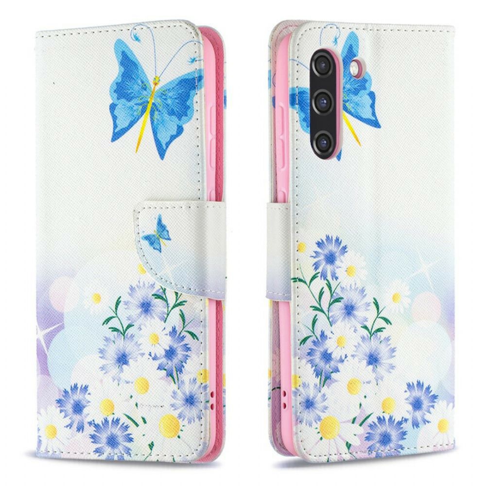 Folio-hoesje voor Samsung Galaxy S21 FE Geschilderde Vlinders En Bloemen