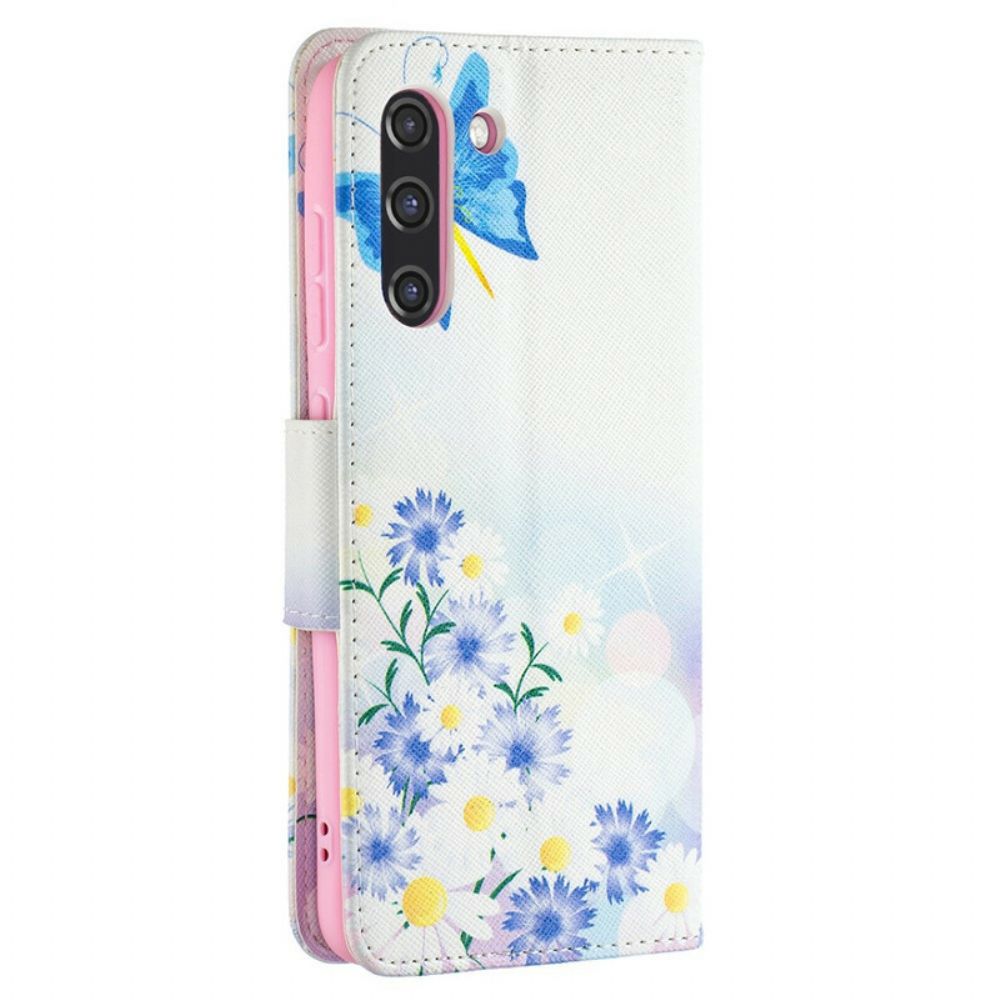 Folio-hoesje voor Samsung Galaxy S21 FE Geschilderde Vlinders En Bloemen