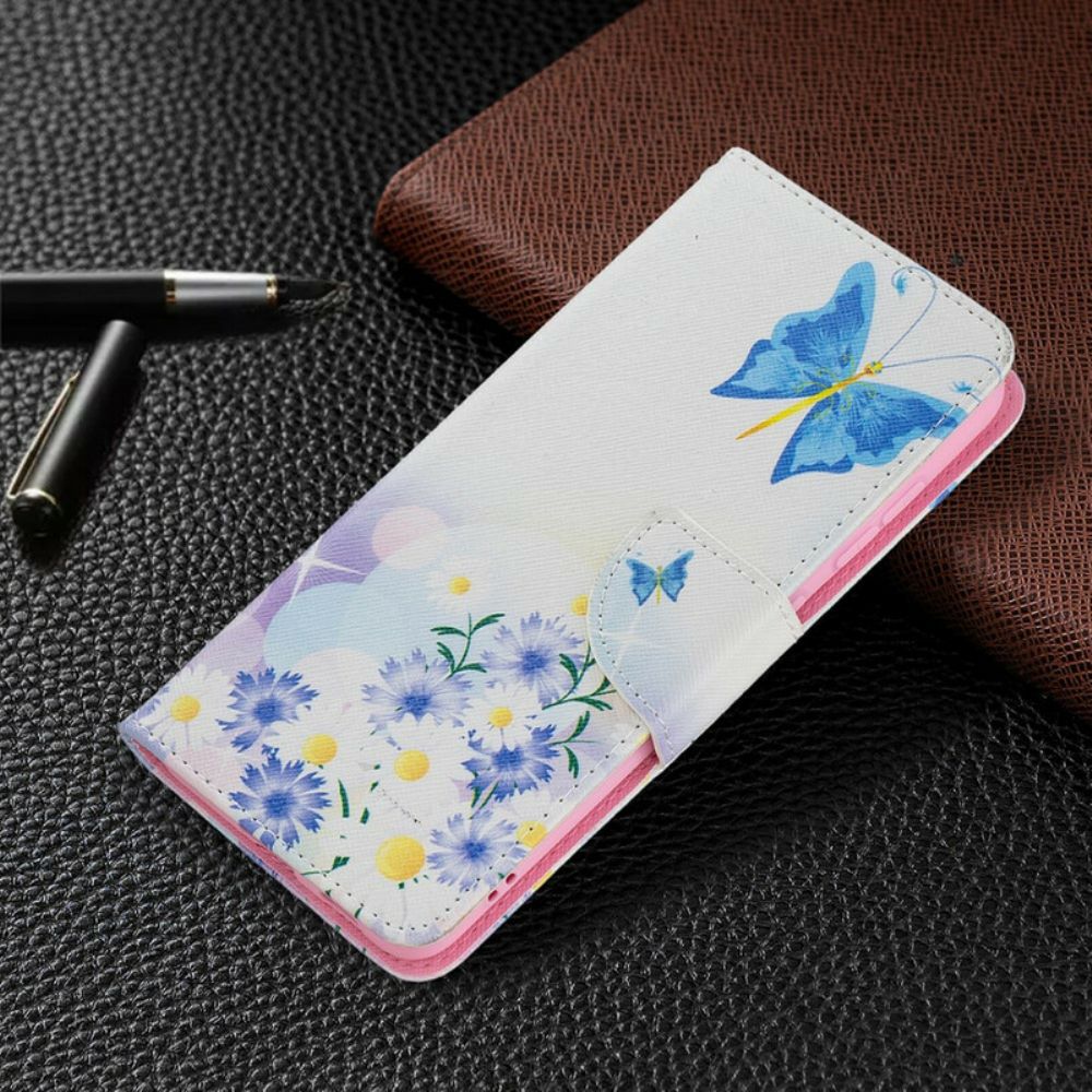 Folio-hoesje voor Samsung Galaxy S21 FE Geschilderde Vlinders En Bloemen