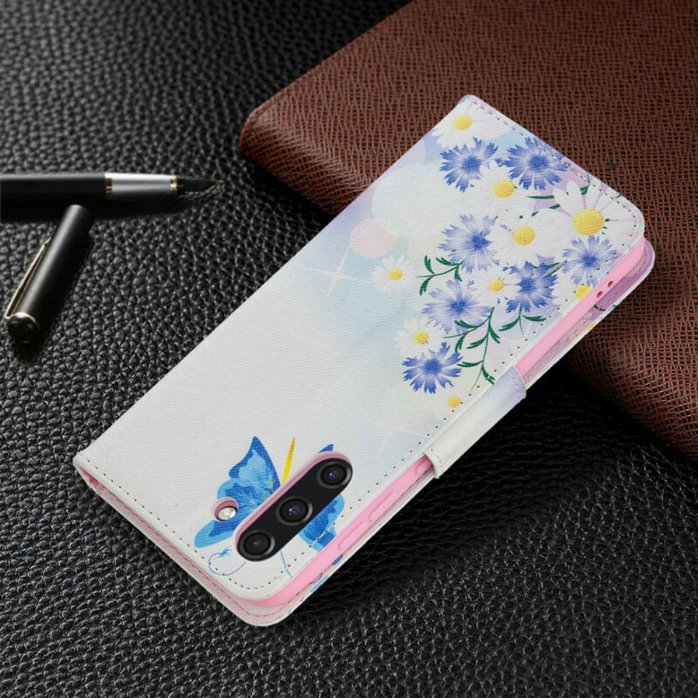 Folio-hoesje voor Samsung Galaxy S21 FE Geschilderde Vlinders En Bloemen