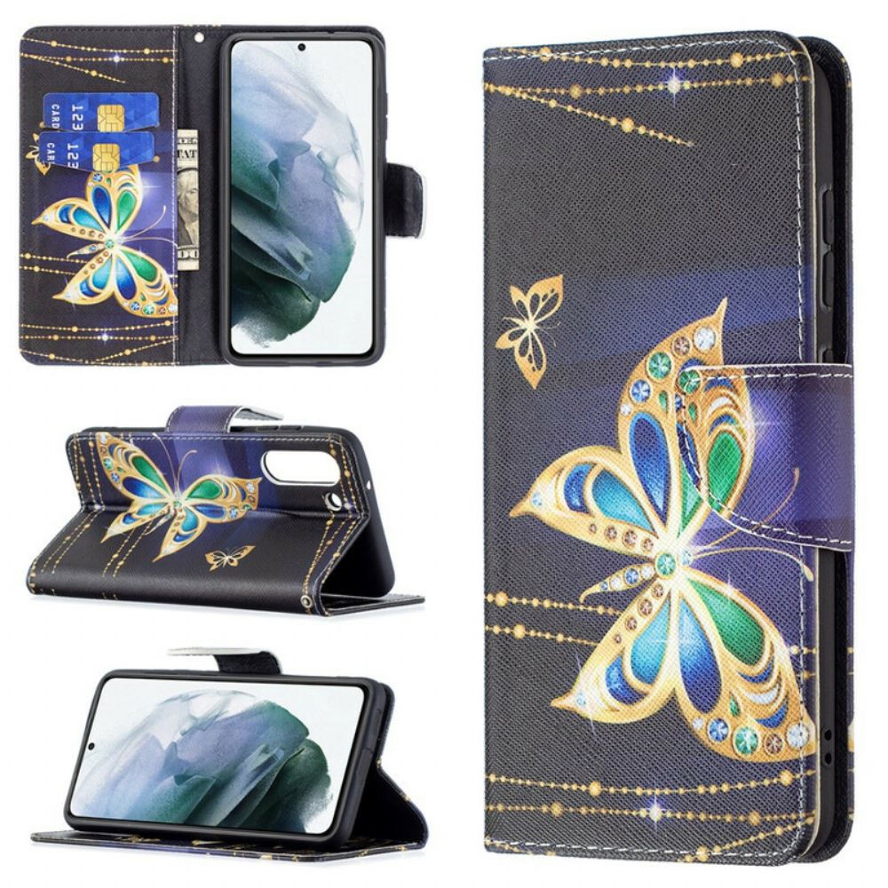 Folio-hoesje voor Samsung Galaxy S21 FE Gouden Vlinder