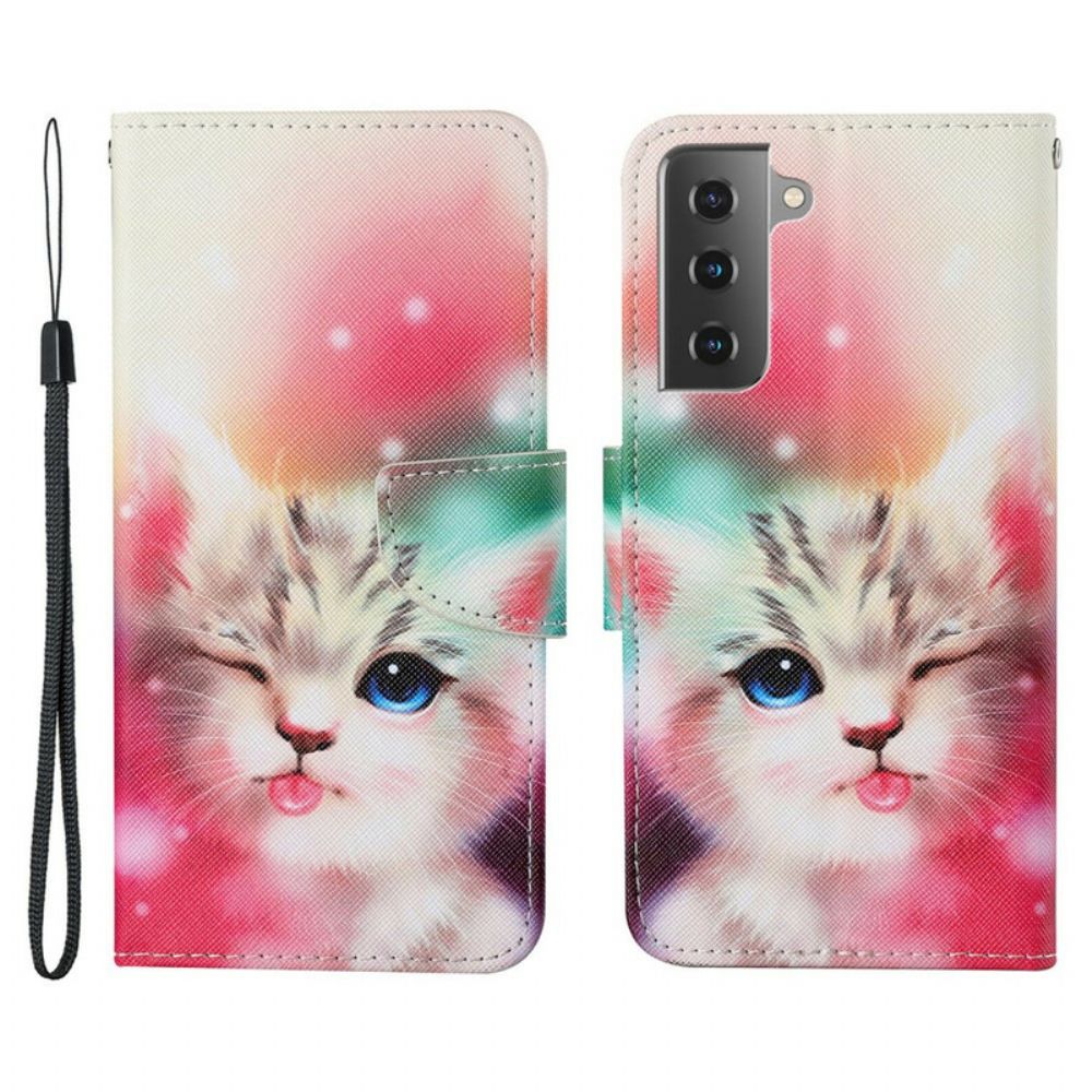 Folio-hoesje voor Samsung Galaxy S21 FE Kattenverhalen Met Lanyard