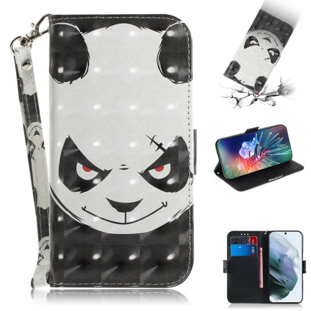 Folio-hoesje voor Samsung Galaxy S21 FE Met Ketting Boze Panda Met Riem