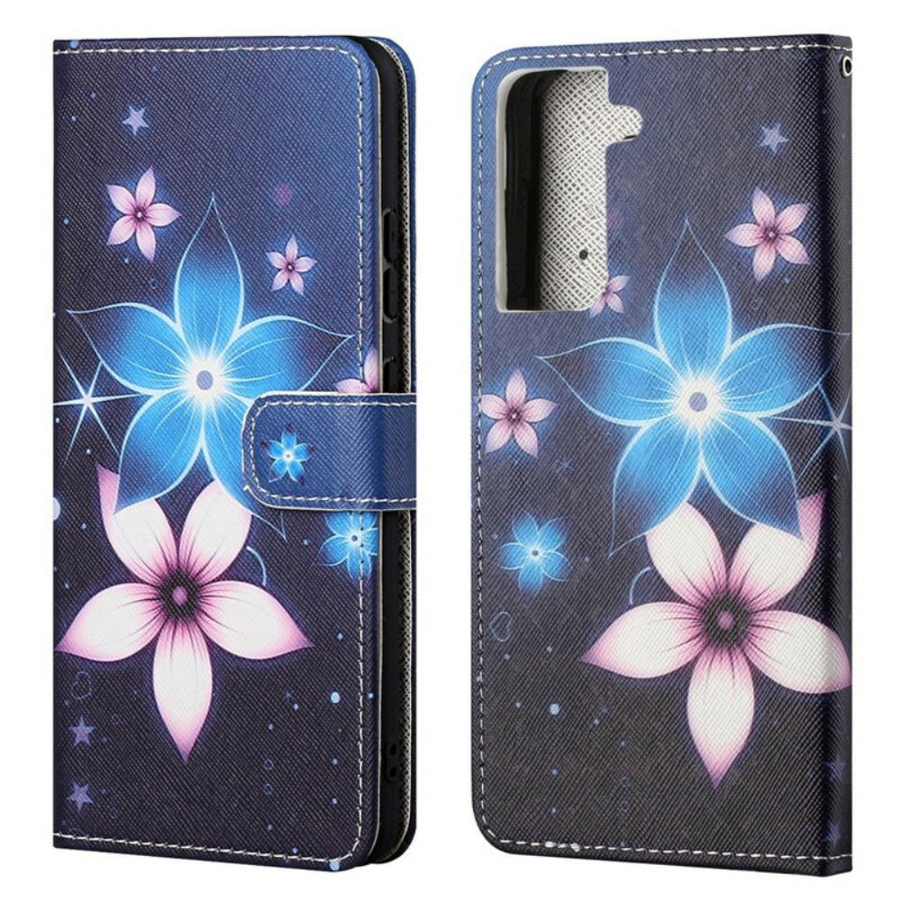 Folio-hoesje voor Samsung Galaxy S21 FE Met Ketting Maanband Bloemen