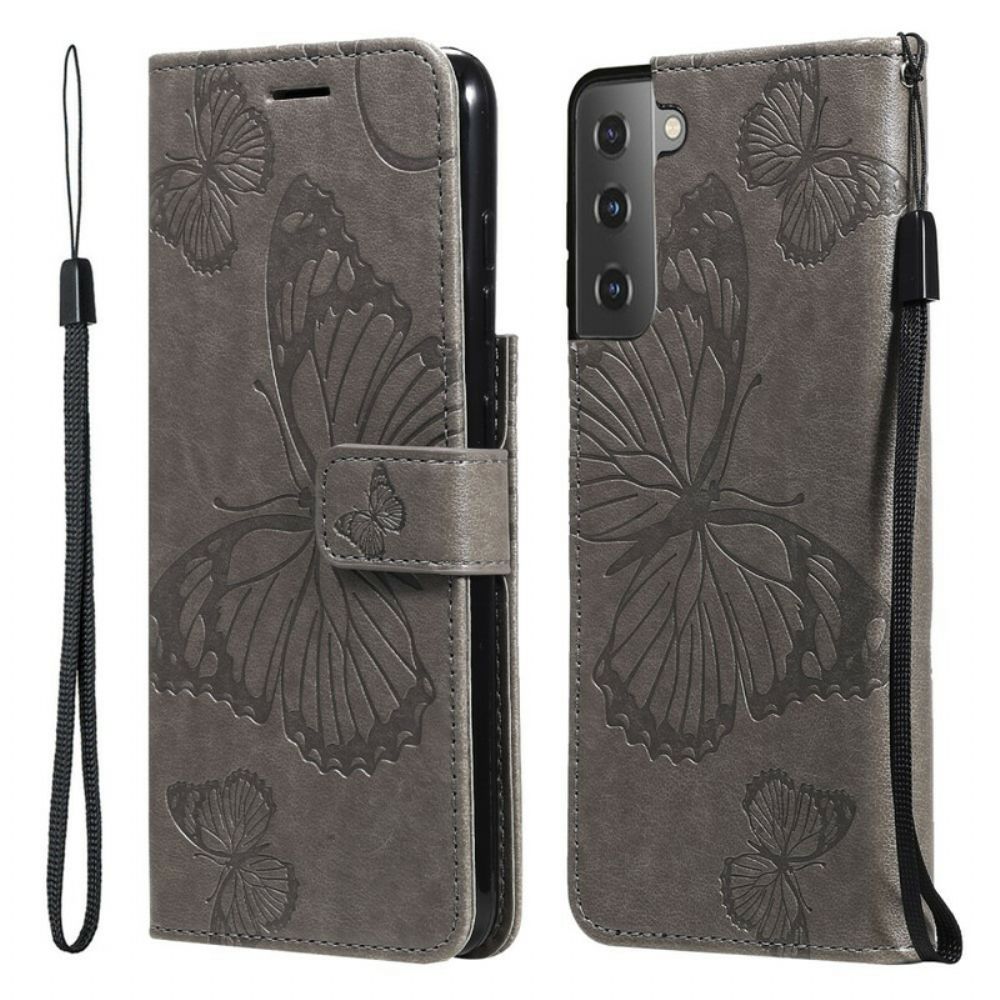 Folio-hoesje voor Samsung Galaxy S21 FE Met Ketting Reuzenvlinders Met Bandjes