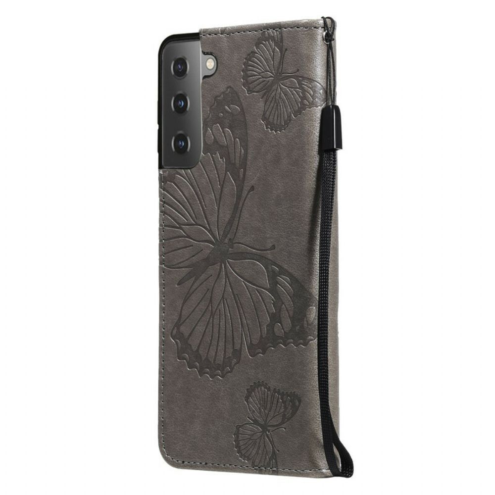 Folio-hoesje voor Samsung Galaxy S21 FE Met Ketting Reuzenvlinders Met Bandjes