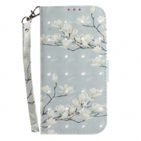 Folio-hoesje voor Samsung Galaxy S21 FE Met Ketting Thong Bloementak