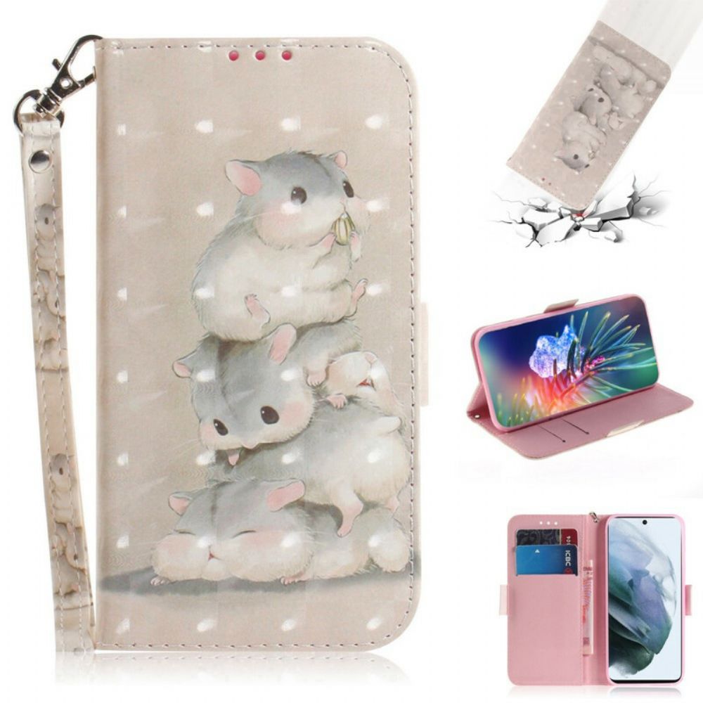 Folio-hoesje voor Samsung Galaxy S21 FE Met Ketting Thong Hamsters