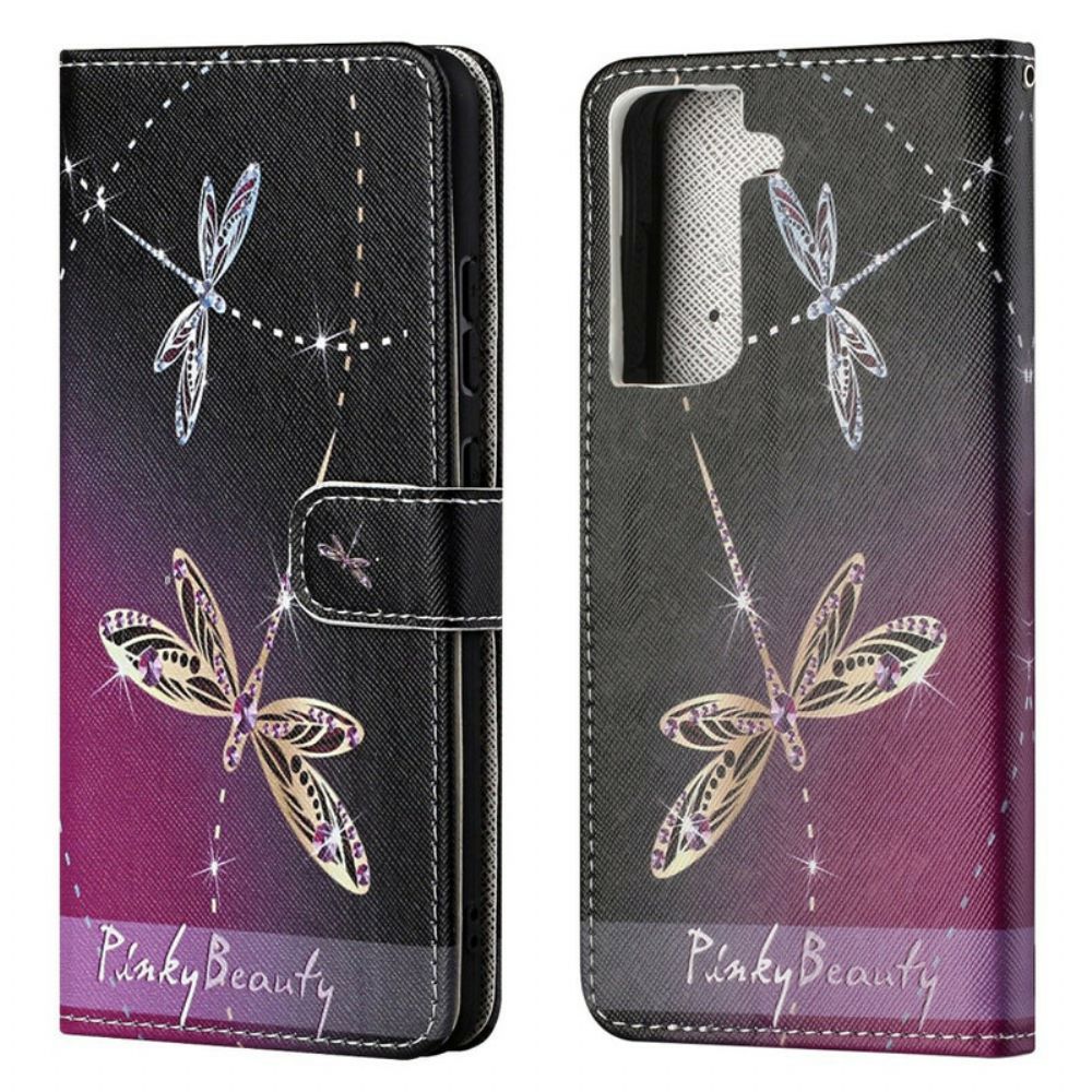 Folio-hoesje voor Samsung Galaxy S21 FE Met Ketting Thong Libellen