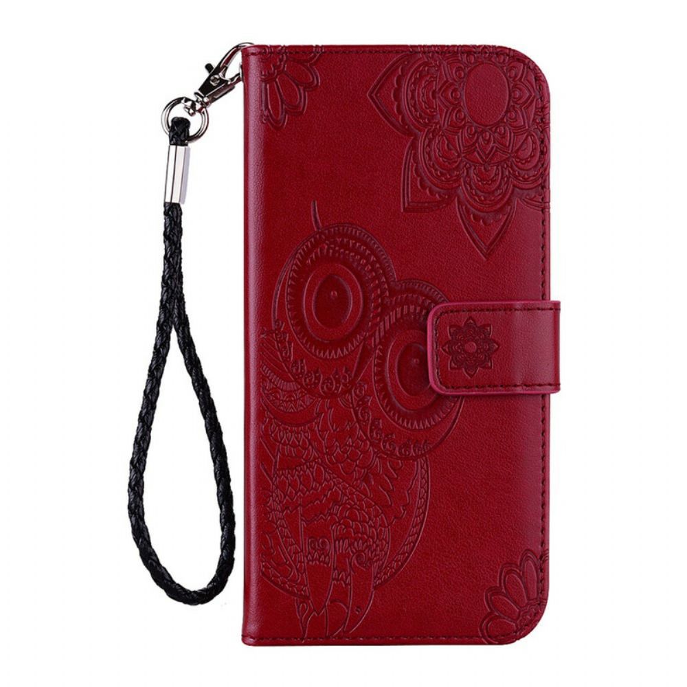 Folio-hoesje voor Samsung Galaxy S21 FE Uil Mandala En Lanyard