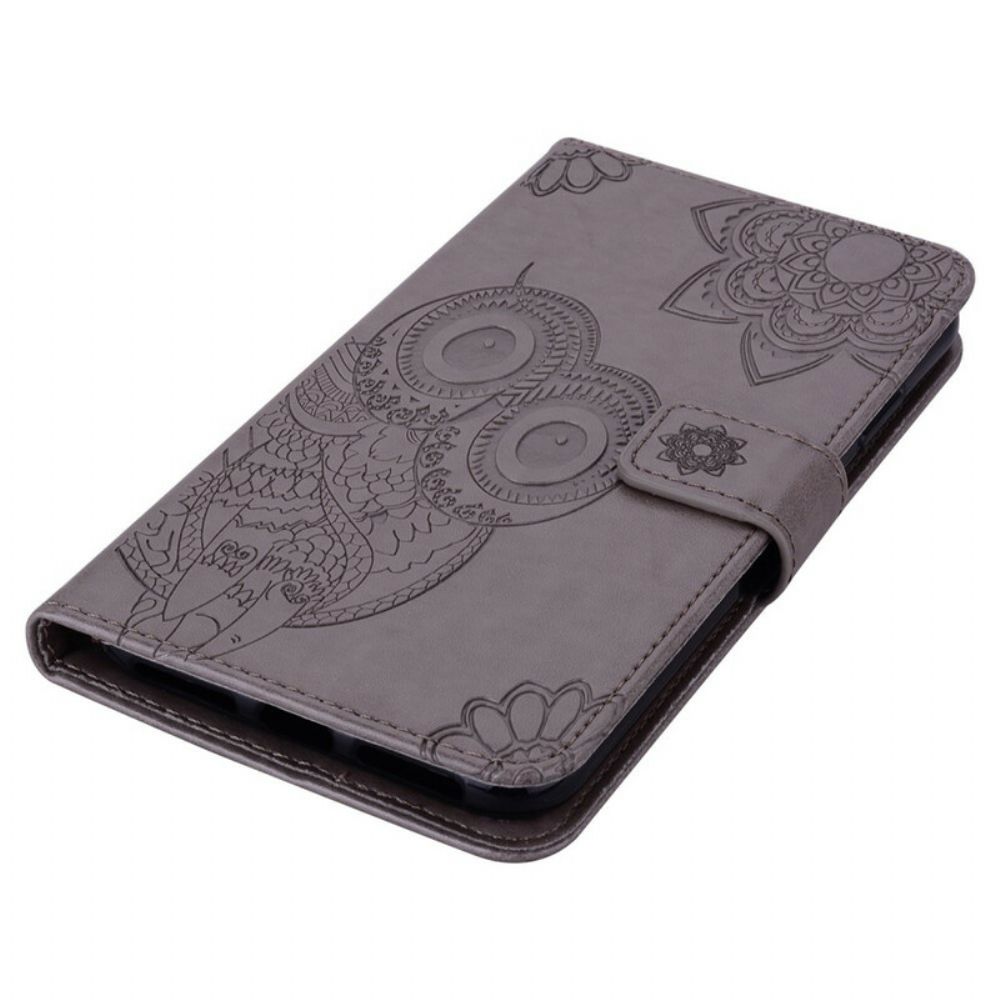 Folio-hoesje voor Samsung Galaxy S21 FE Uil Mandala En Lanyard