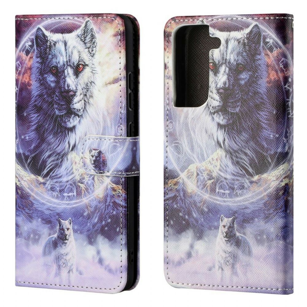 Folio-hoesje voor Samsung Galaxy S21 FE Winterwolf Met Koord