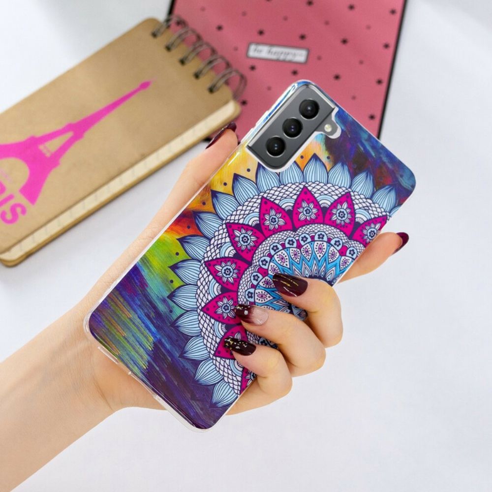 Hoesje voor Samsung Galaxy S21 FE Fluorescerende Kleurrijke Mandala