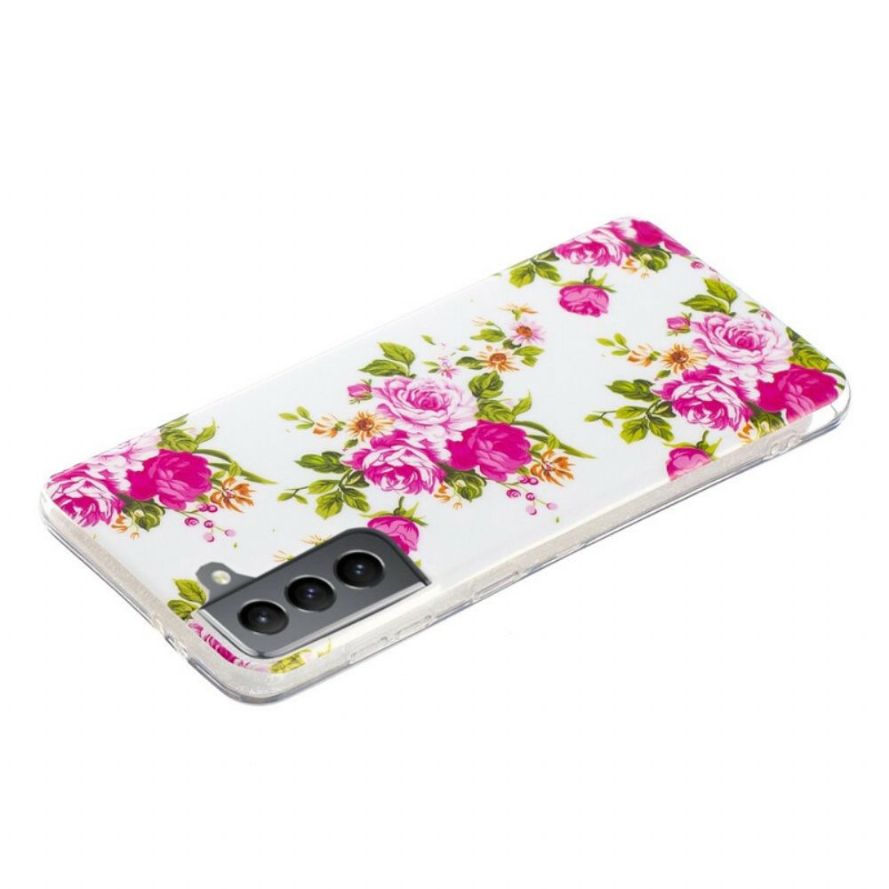 Hoesje voor Samsung Galaxy S21 FE Fluorescerende Vrijheidsbloemen