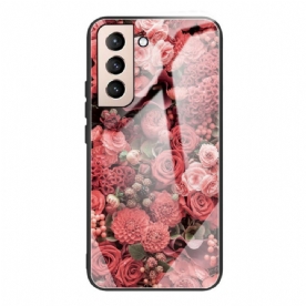 Hoesje voor Samsung Galaxy S21 FE Gehard Glas Roze Bloemen