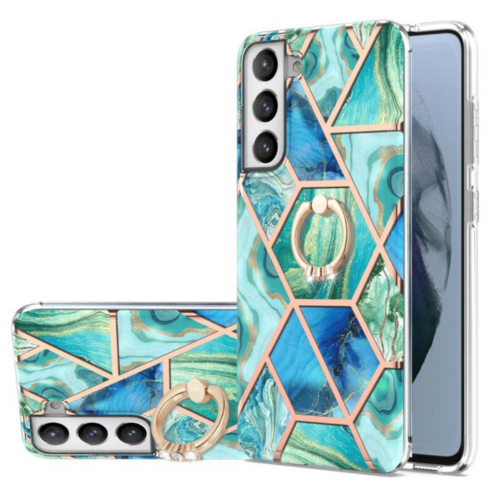 Hoesje voor Samsung Galaxy S21 FE Geometrisch Marmer Met Ringsteun