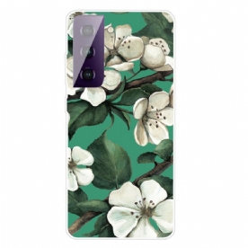 Hoesje voor Samsung Galaxy S21 FE Geschilderde Witte Bloemen