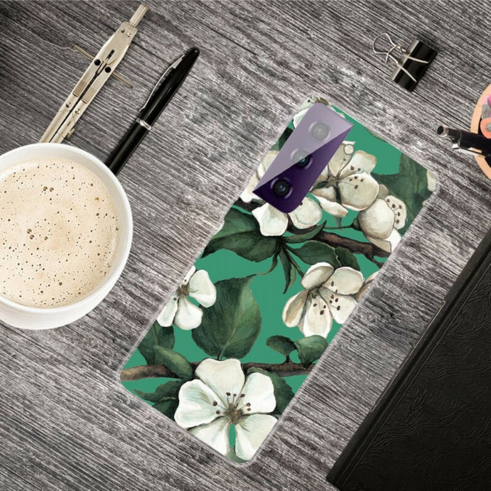 Hoesje voor Samsung Galaxy S21 FE Geschilderde Witte Bloemen