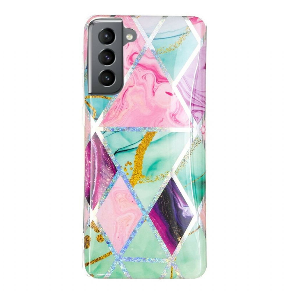 Hoesje voor Samsung Galaxy S21 FE Glitter Design Marmer