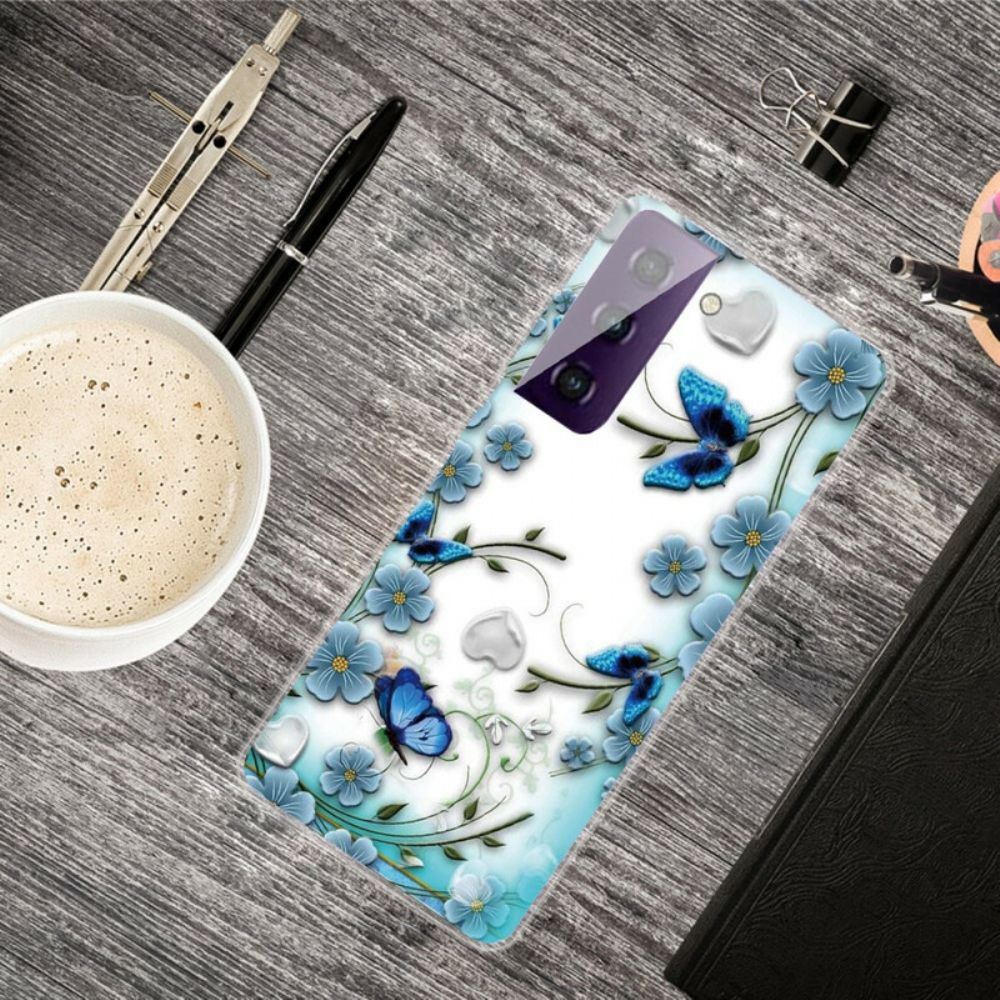 Hoesje voor Samsung Galaxy S21 FE Retro Vlinders En Bloemen