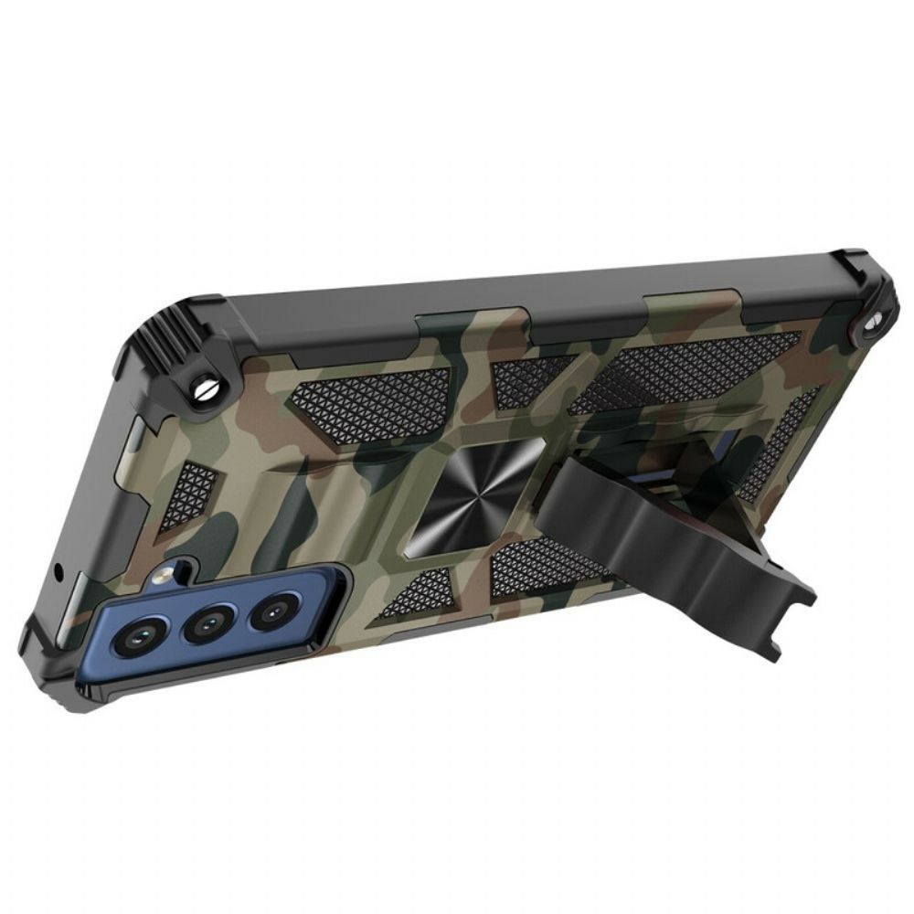 Hoesje voor Samsung Galaxy S21 FE Verwijderbare Ondersteuning Camouflage