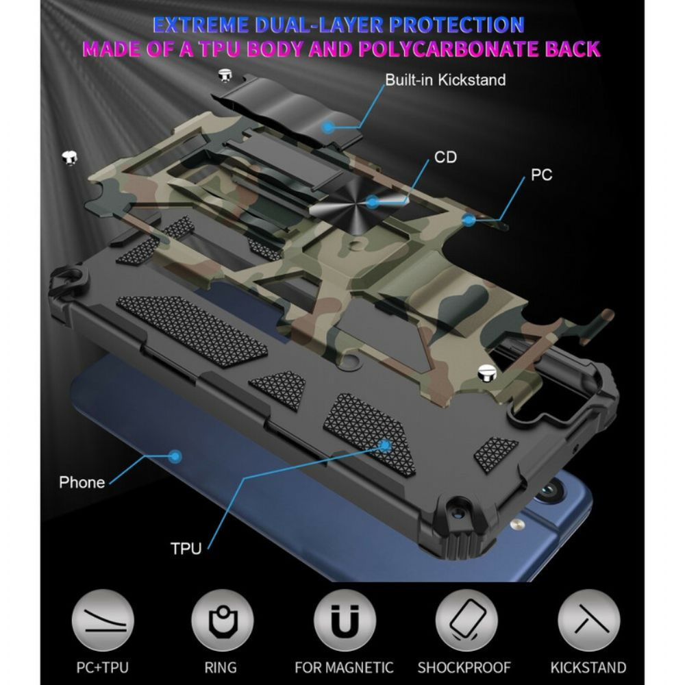 Hoesje voor Samsung Galaxy S21 FE Verwijderbare Ondersteuning Camouflage