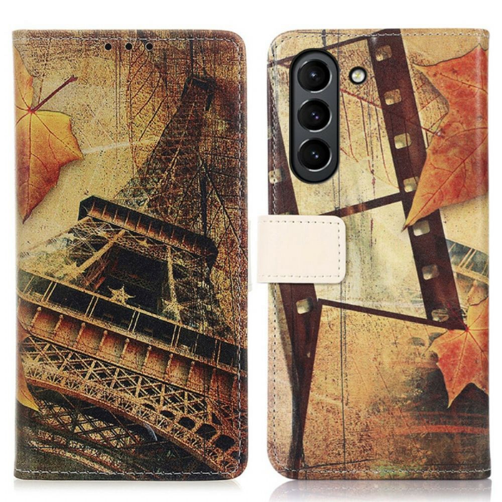 Leren Hoesje voor Samsung Galaxy S21 FE Eiffeltoren In De Herfst