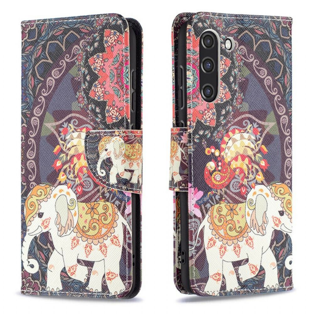 Leren Hoesje voor Samsung Galaxy S21 FE Etnische Olifantenmandala