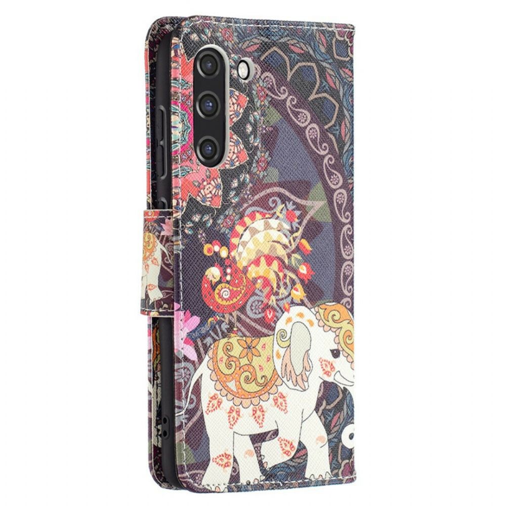 Leren Hoesje voor Samsung Galaxy S21 FE Etnische Olifantenmandala