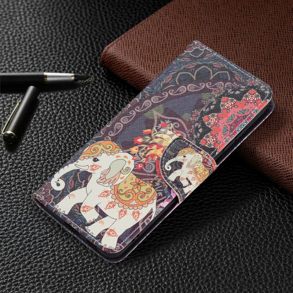 Leren Hoesje voor Samsung Galaxy S21 FE Etnische Olifantenmandala