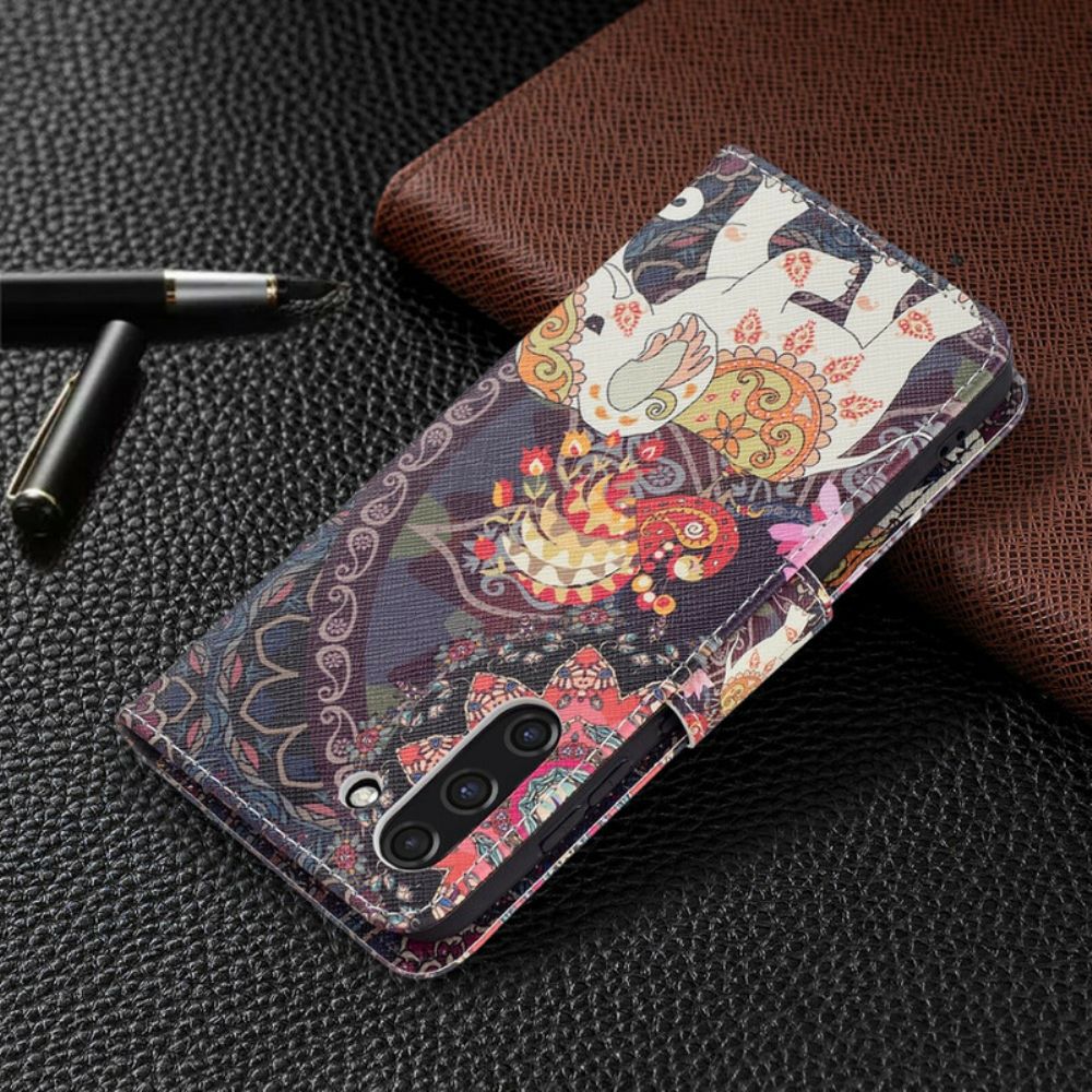 Leren Hoesje voor Samsung Galaxy S21 FE Etnische Olifantenmandala