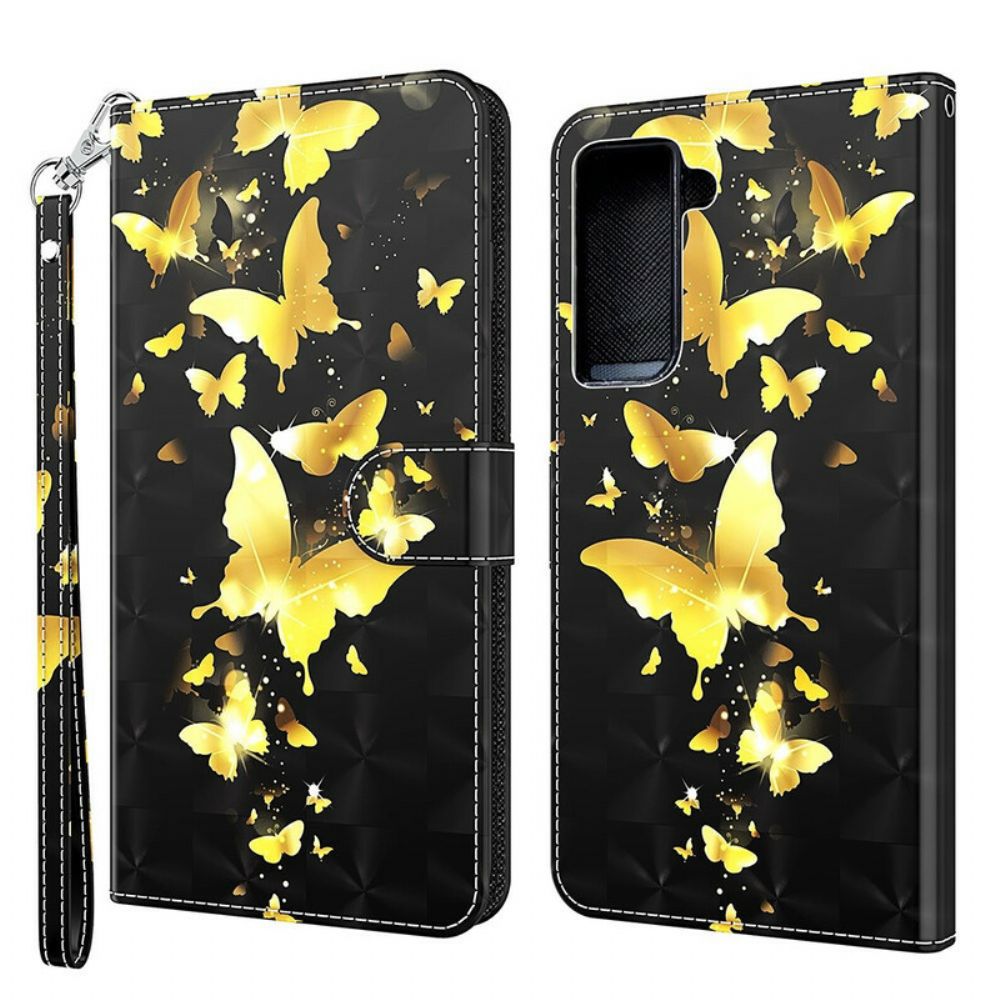 Leren Hoesje voor Samsung Galaxy S21 FE Gele Vlinders