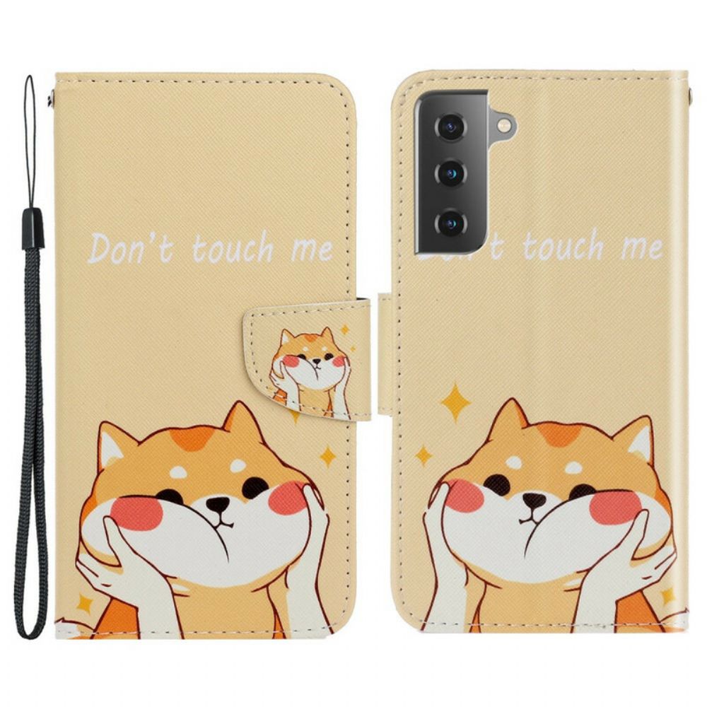 Leren Hoesje voor Samsung Galaxy S21 FE Met Ketting Raak Me Niet Aan Kat Met Bandjes