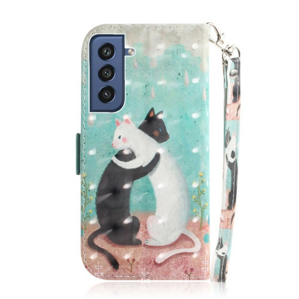 Leren Hoesje voor Samsung Galaxy S21 FE Met Ketting Thong Kat Vrienden