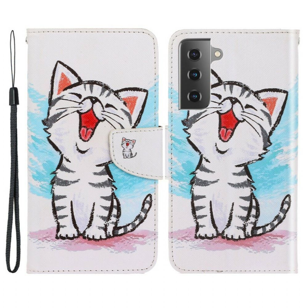 Leren Hoesje voor Samsung Galaxy S21 FE Met Ketting Thong Kleur Kitten