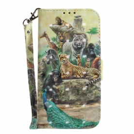 Leren Hoesje voor Samsung Galaxy S21 FE Met Ketting Thong Safari Dieren