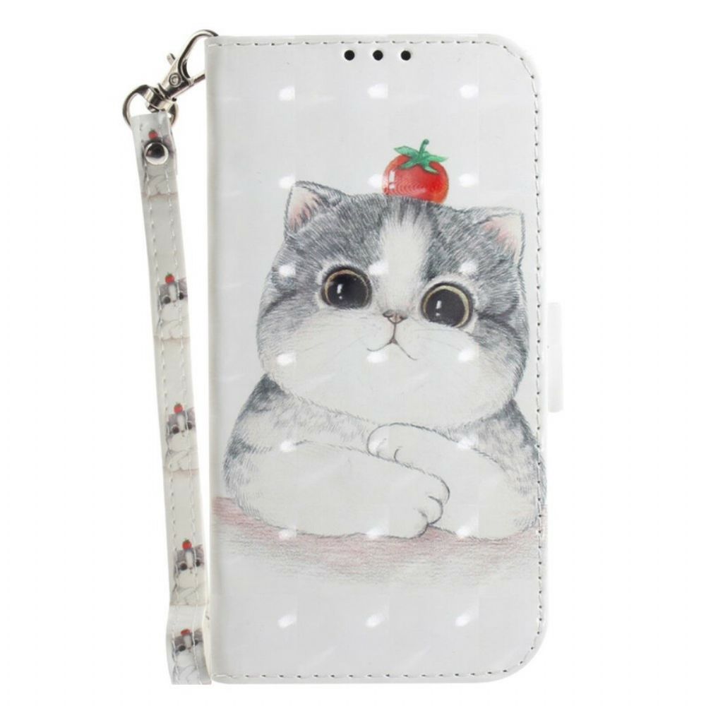 Leren Hoesje voor Samsung Galaxy S21 FE Met Ketting Tomaat Op De String Cat