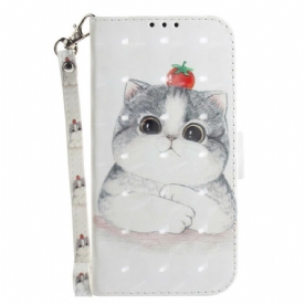 Leren Hoesje voor Samsung Galaxy S21 FE Met Ketting Tomaat Op De String Cat