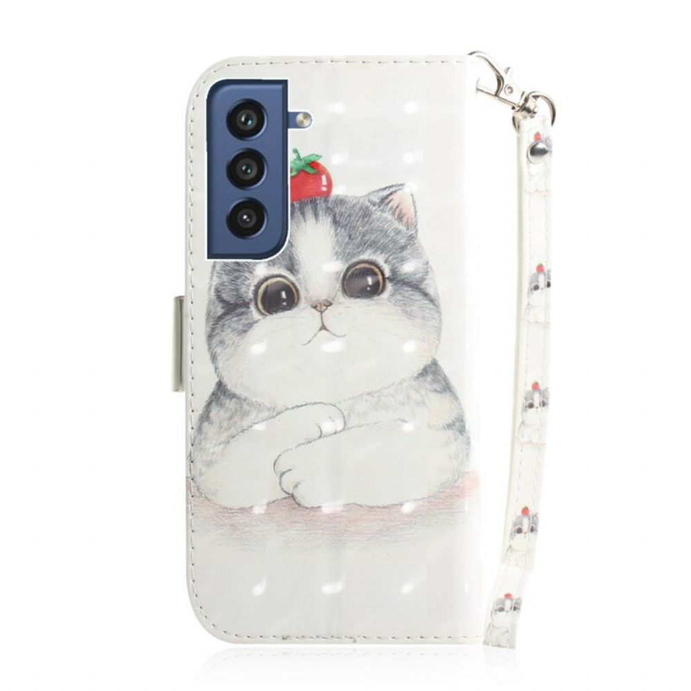 Leren Hoesje voor Samsung Galaxy S21 FE Met Ketting Tomaat Op De String Cat