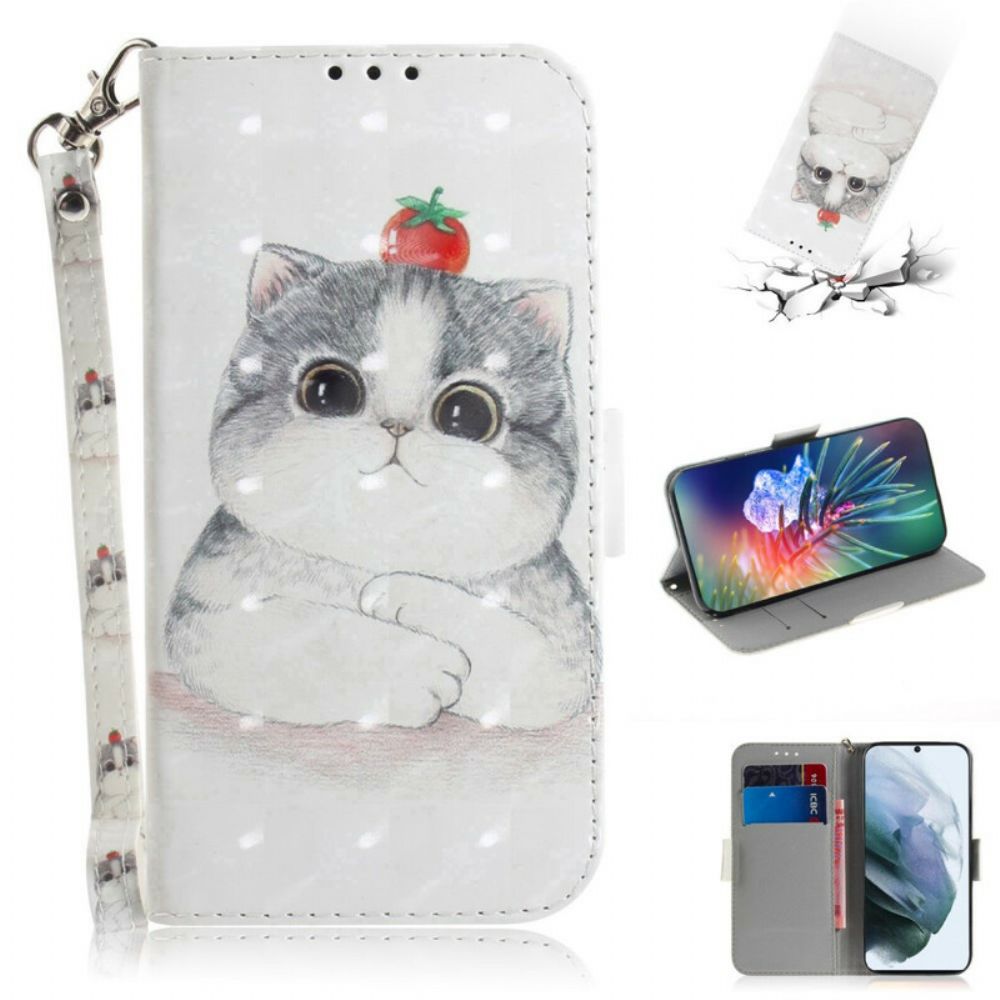 Leren Hoesje voor Samsung Galaxy S21 FE Met Ketting Tomaat Op De String Cat