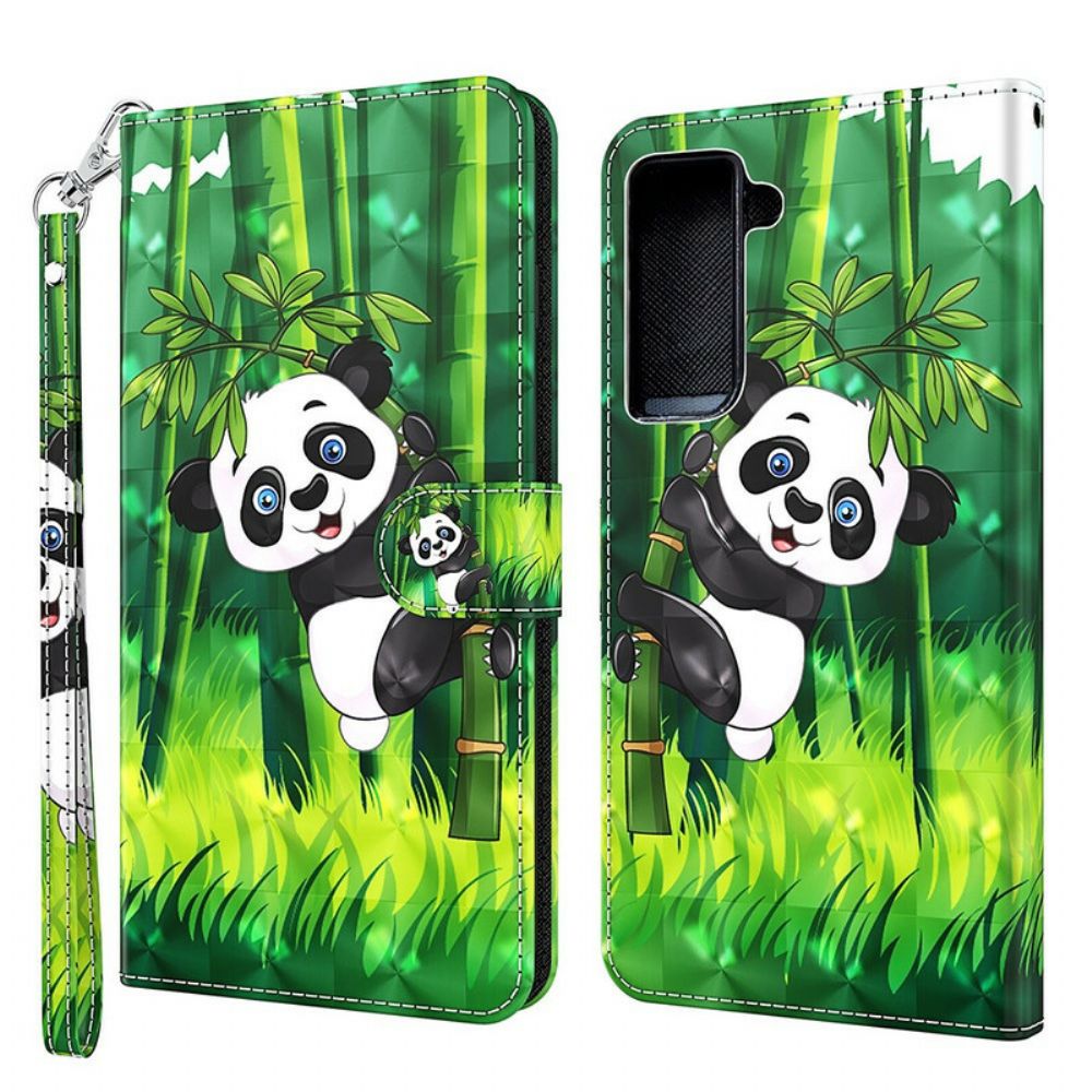 Leren Hoesje voor Samsung Galaxy S21 FE Panda En Bamboe