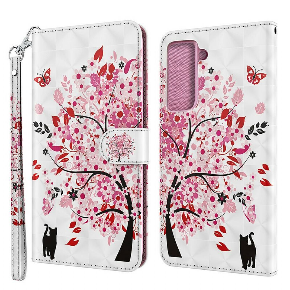 Leren Hoesje voor Samsung Galaxy S21 FE Roze Boom