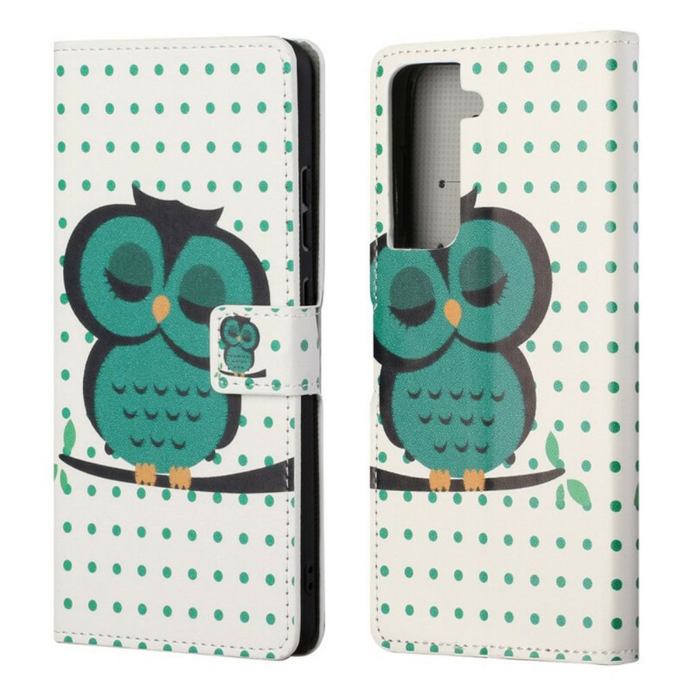 Leren Hoesje voor Samsung Galaxy S21 FE Slapende Uil