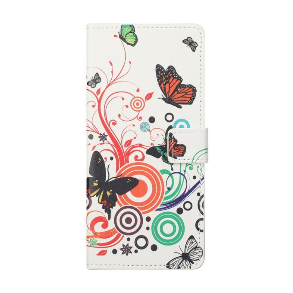 Leren Hoesje voor Samsung Galaxy S21 FE Vlinders En Bloemen