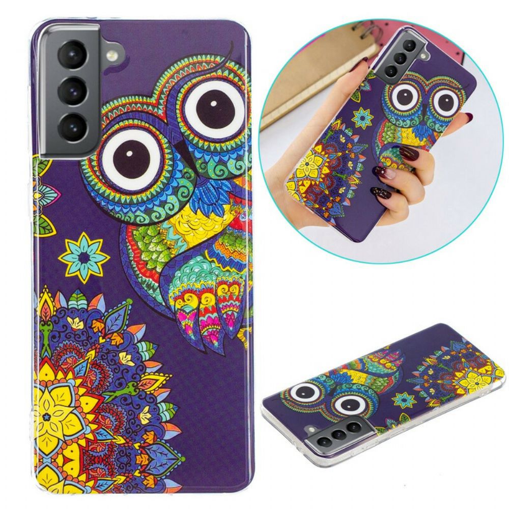 Telefoonhoesje voor Samsung Galaxy S21 FE Fluorescerende Uil Mandala