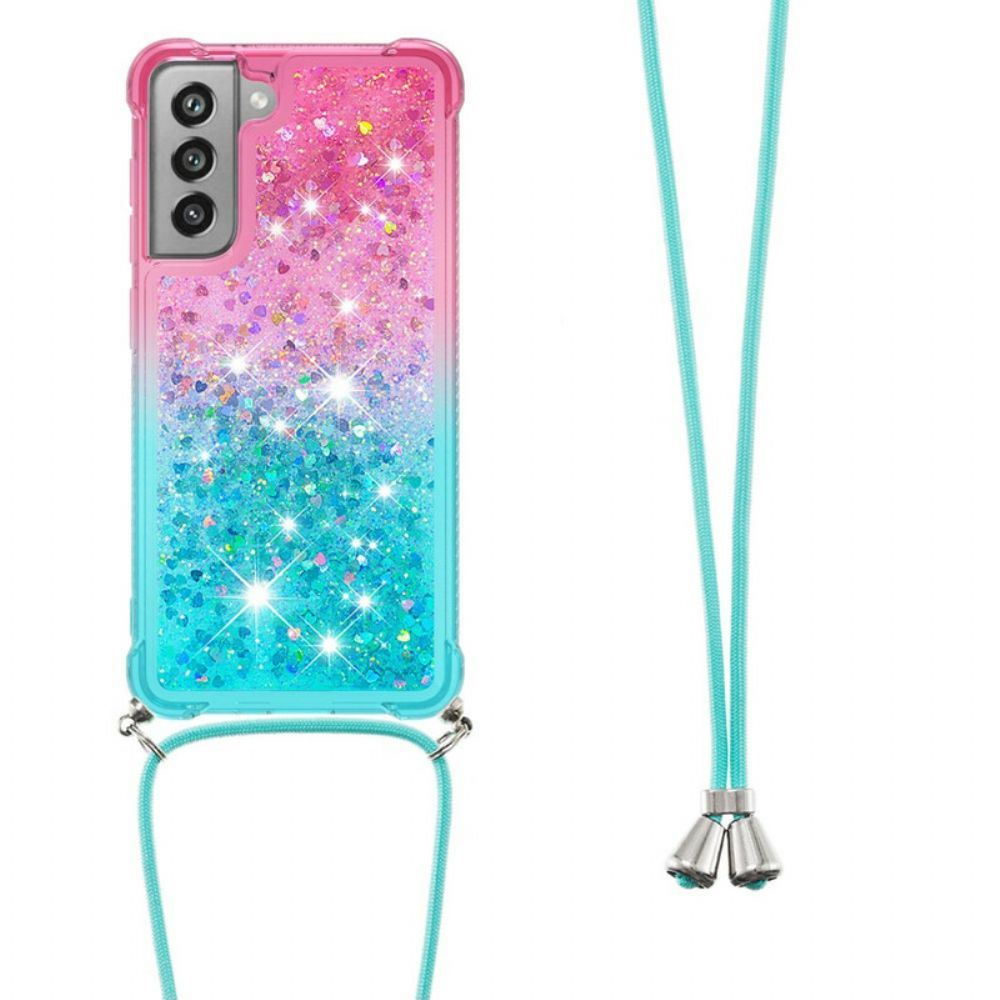 Telefoonhoesje voor Samsung Galaxy S21 FE Siliconen Glitter En Koord