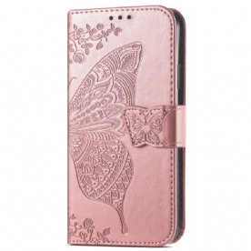 Folio-hoesje voor iPhone 15 Pro Max Met Ketting Barok Vlinder Met Riem