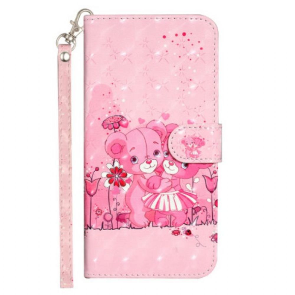 Leren Hoesje voor iPhone 15 Pro Max Met Ketting 3d Teddyberen Met Riem