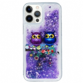 Telefoonhoesje voor iPhone 15 Pro Max Glitterpaar Uilen